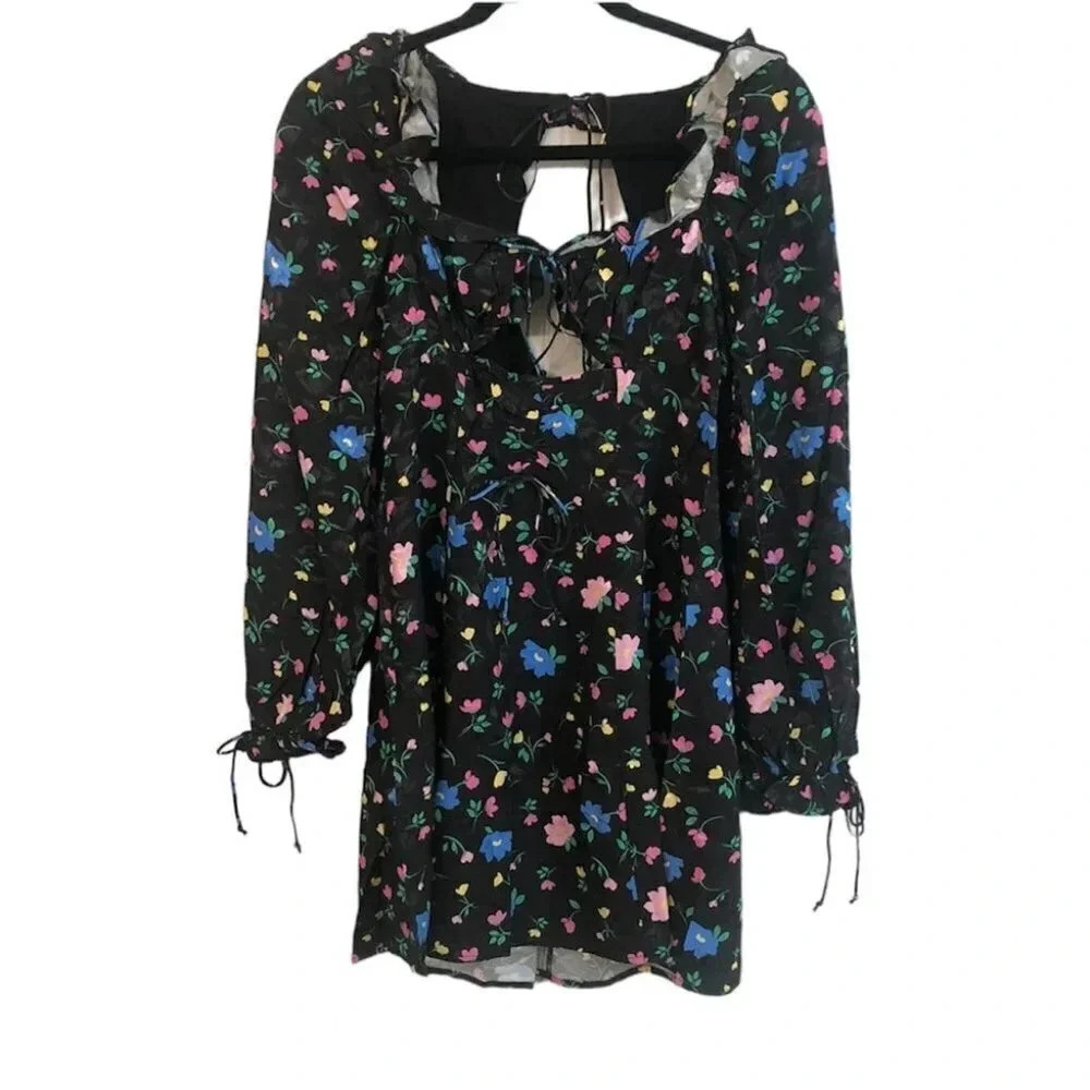 For Love & Lemons Lexy Long Sleeve Floral Cutout Mini Dress Size Sm NWT